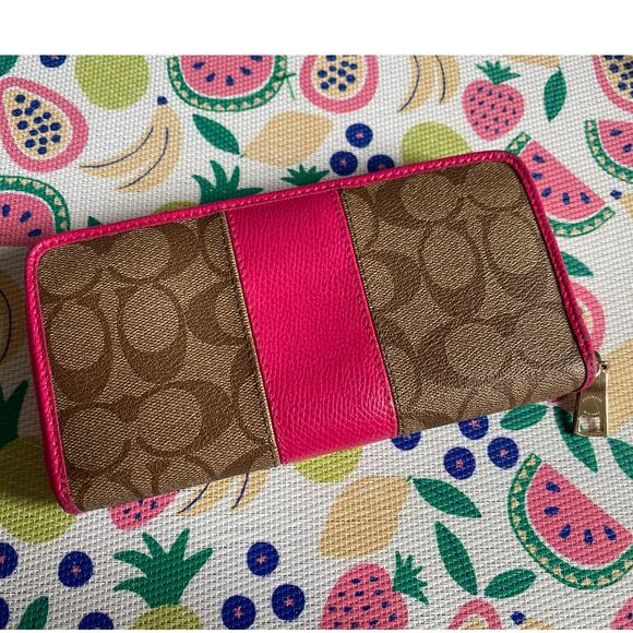 Coach Hot Pink and Brown Monogrammed Long Zip Wallet - Picture 8 of 15